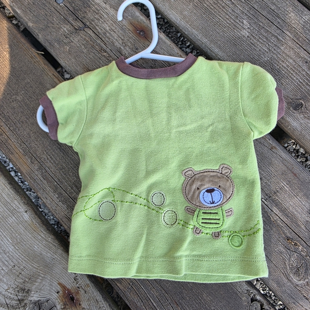 Lime Green Bear Embroidered Kids Tee